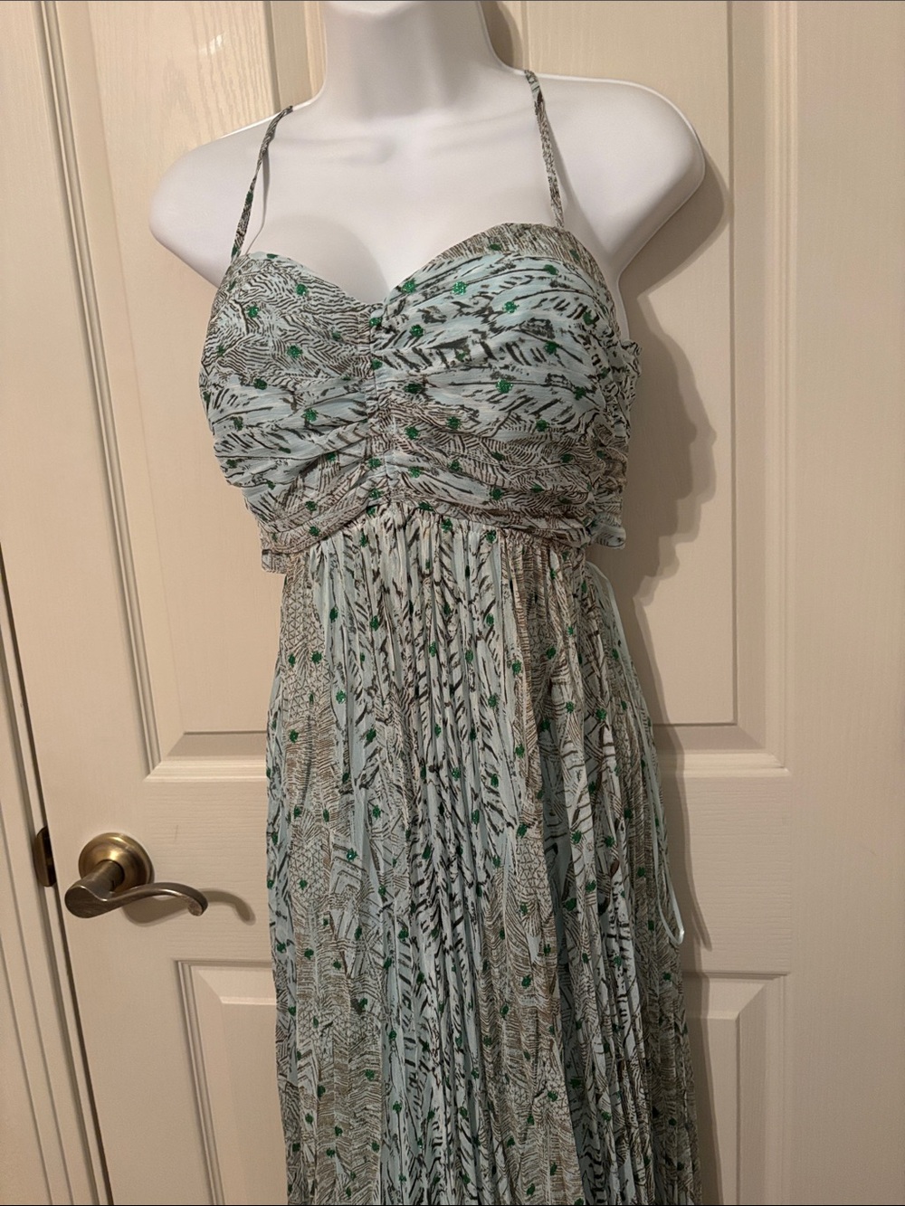 fab'rik Mint Green Printed Halter Maxi Dress